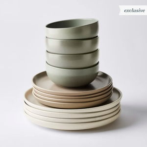 Modern Classic Ceramic - 12 piece set with soup bowl; Earth Mixed Set