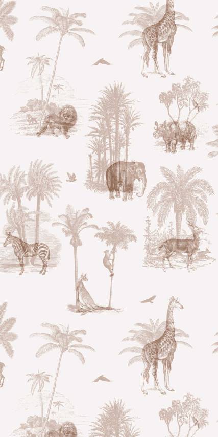 Brown Tropical Toile De Jouy Wallpaper pattern image