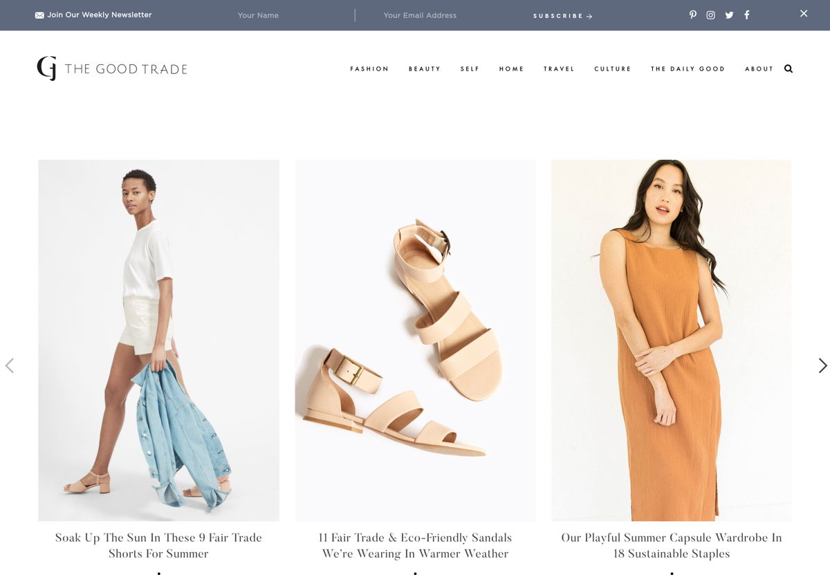 Screenshot of The Good Trade, from the beauty websites collection.