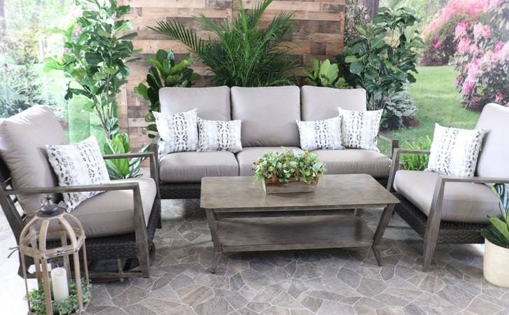 Alfresco Home Cedarbrook Outdoor Seating Collection Mixed Materials Aluminum with All Weather Wicker
