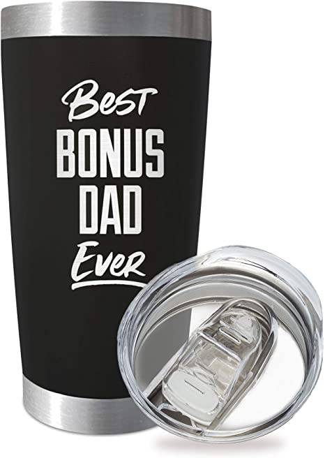 Best Bonus Dad Ever Tumbler Insulated With Black Powder-coated, Engraved on The Front