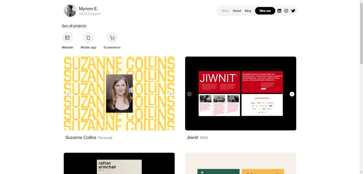 Screenshot of Myriem Ech, from the ux portfolios collection.