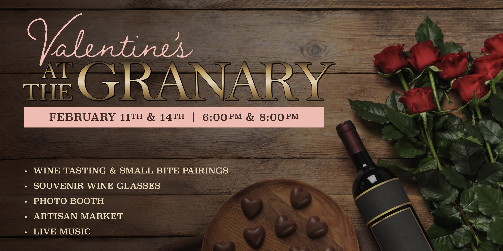 Valentine's At the Granary (February 11 and 14; 6 or 8pm Seating) promotional image