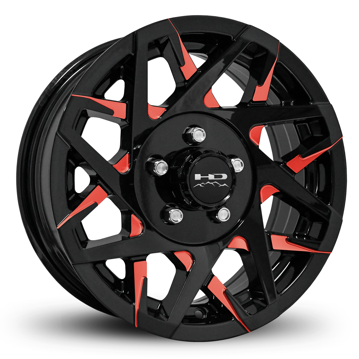 HD Off-Road Canyon Custom Trailer Wheel Rims in 15x6.0  15x6 Gloss Black CNC Milled Face with Blue Clear Coat Spokes with Center Cap & Logo fits 5x4.50 / 5x114.3 Axle Boat, Car, RV, Travel, Concession, Horse, Utility, Lawn & Garden, & Landscaping.