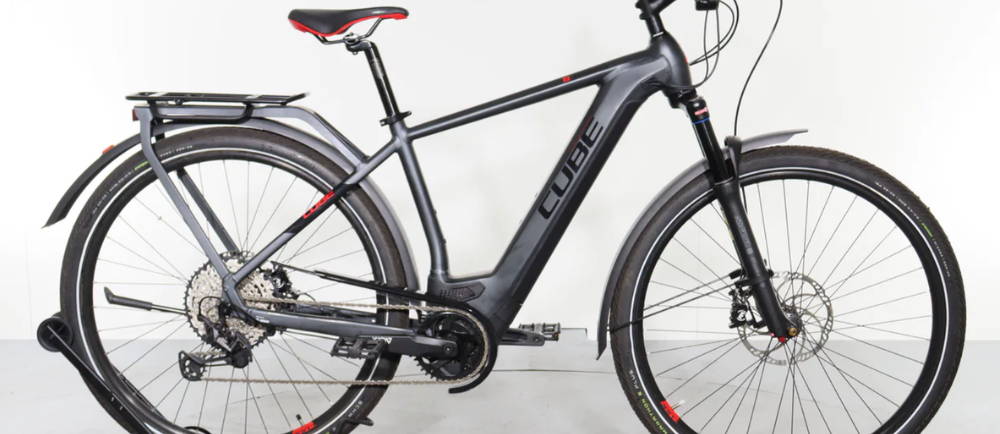 a black Cube Kathmandu Hybrid 45 electric city bike