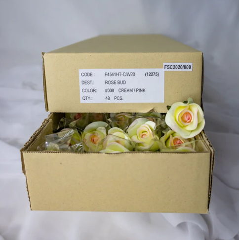 White/Pink Velveteen Rose Bud - Realistic Artificial Flowers