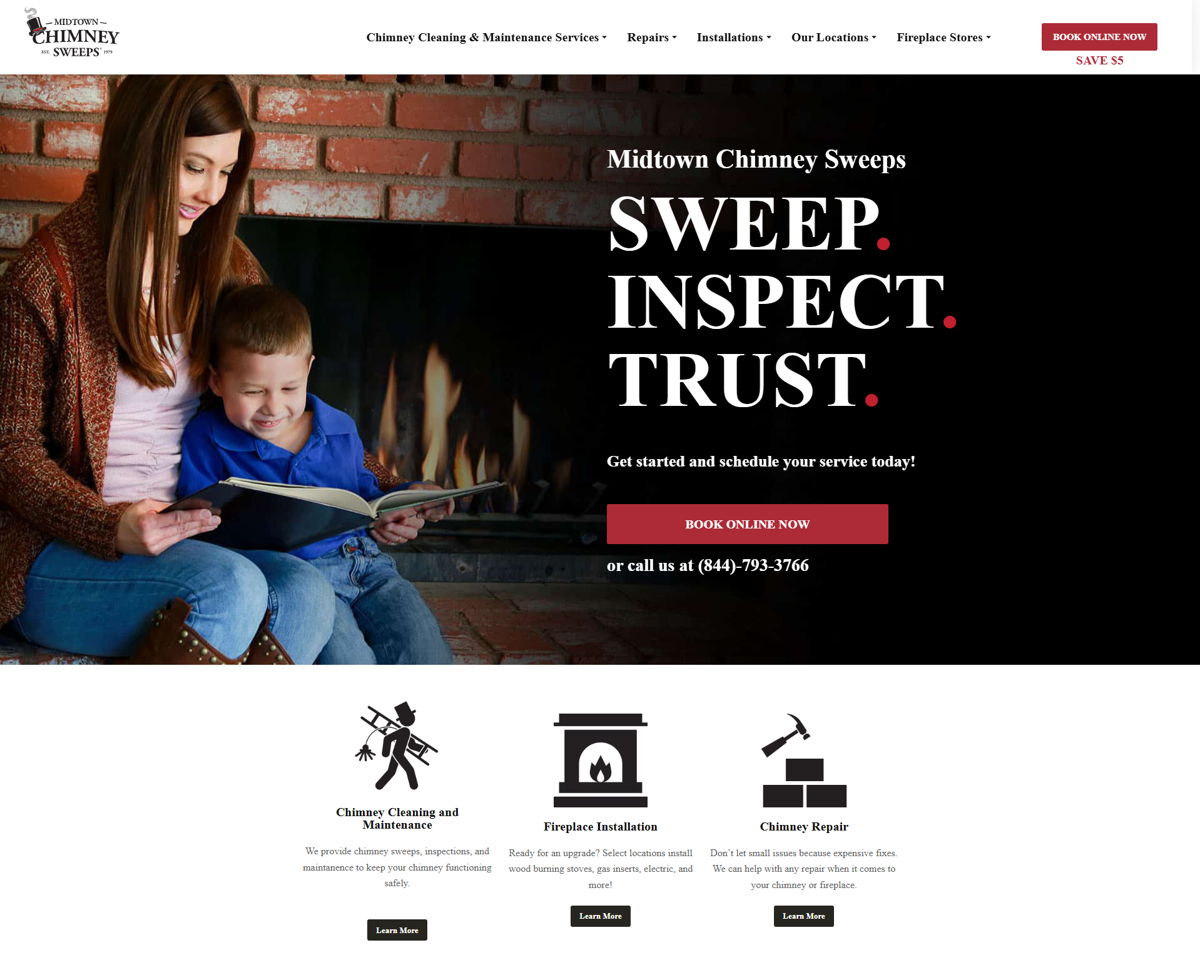 Screenshot of Midtown Chimney Sweeps, from the wordpress websites collection.