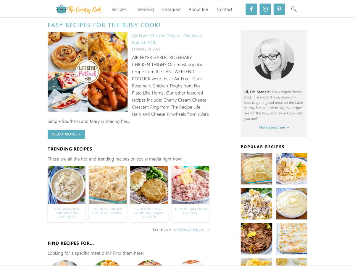 Screenshot of The Country Cook, from the food websites collection.