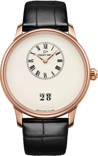 Jaquet-Droz Petite Heure Minute Grande Date Ivory Enamel Rose Gold