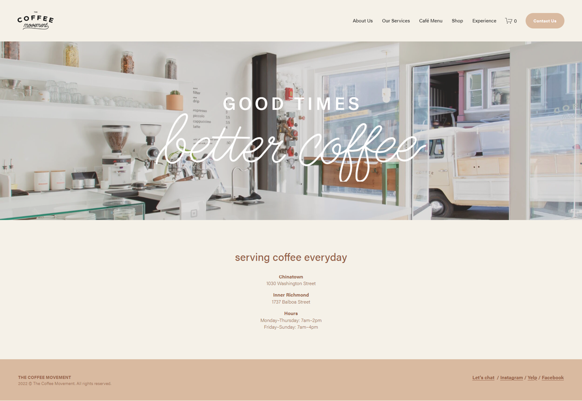 Screenshot of The Coffee Movement , from the brown websites collection.