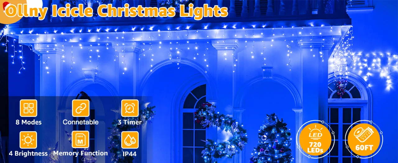 Features of Ollny's 720 leds multicolor icicle lights
