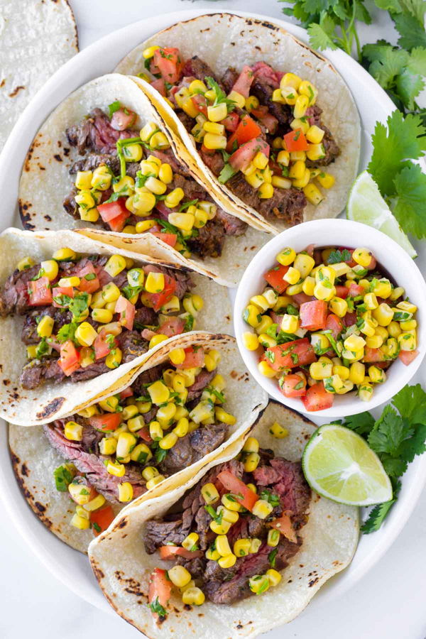 Photo of  Ancho Chili Flank Steak Tacos w/ Street Corn 