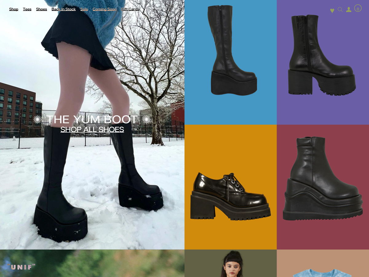 Screenshot of UNIF, from the ecommerce websites collection.