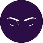purple and white icon of face with eyebrows