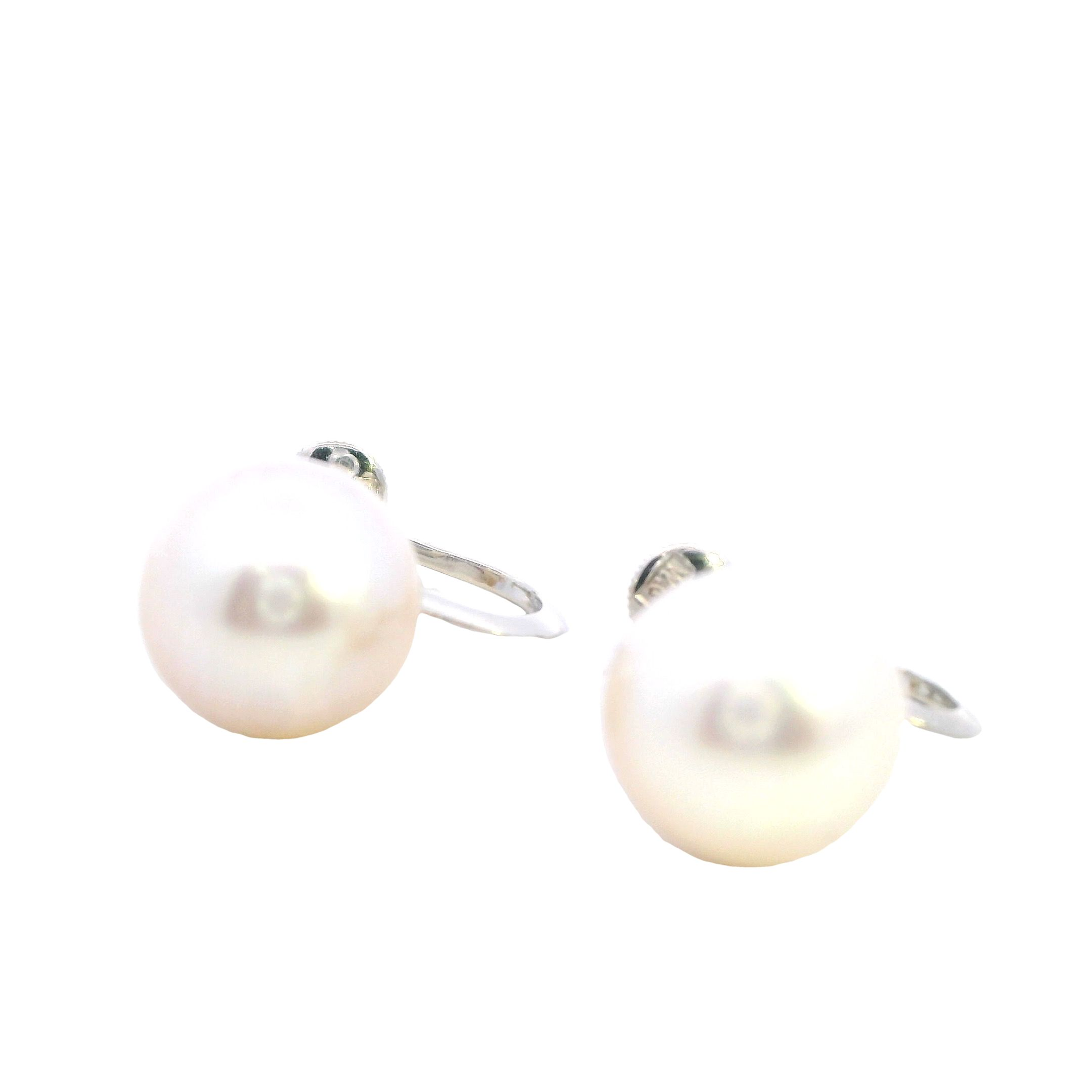 Classic White Gold Cultured Pearl Earrings - Image 2