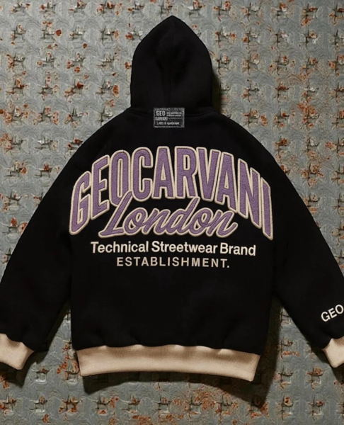 GEOGARVANI Technical Streetwear Zip Hoodie — Beige Hem - Image 2
