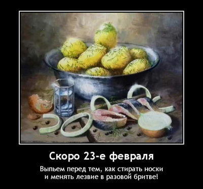 Скоро 23-е февраля. Выпьем перед тем, как стирать носки и менять лезвие в разовой бритве!