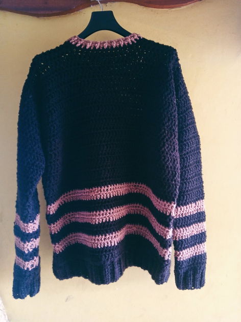 Hooded Stripe Crochet Sweater