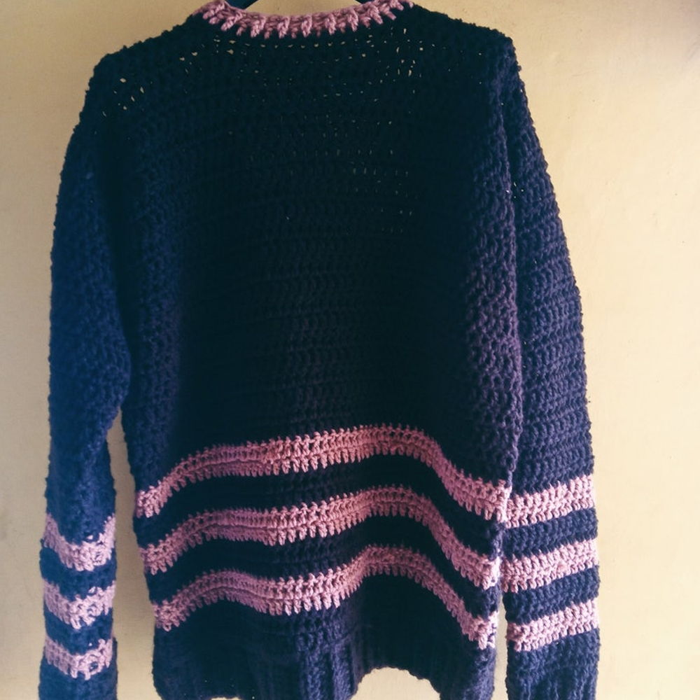Hooded Stripe Crochet Sweater main image 1