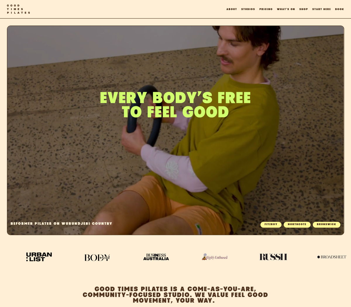 Screenshot of GOOD TIMES PILATES, from the pilates websites collection.