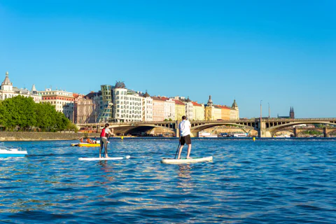 Stand-Up Paddleboarding on the Vltava River in Prague