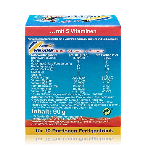 Xenofit Heisse Hexe Trinkgranulat mit Vitaminen und Calcium - Himbeergeschmack - 90 g