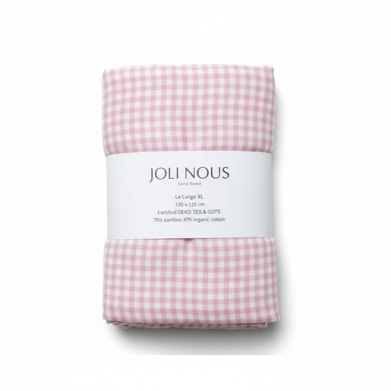 lange xl vichy rose et blanc joli nous swiss made marque suisse enfant bébé  cadeau naissance personnalisation broderie premium bébé cadeau naissance