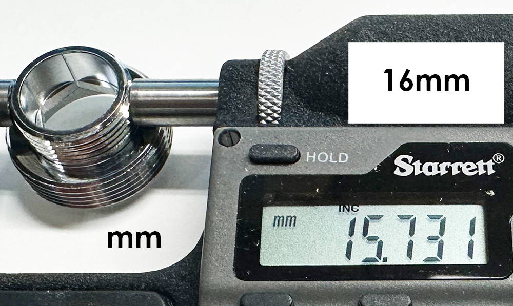 16mm threads measure 15.731mm