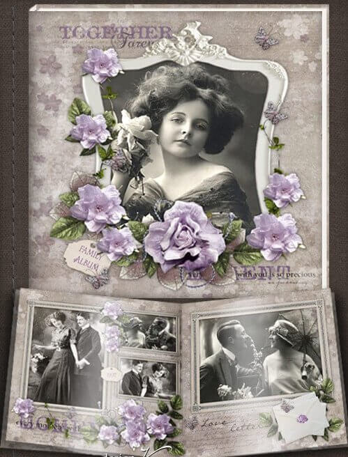 Шаблон романтического фотоальбома для Фотошоп - письма о любви