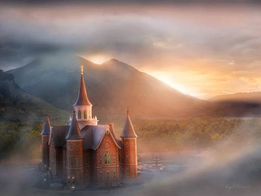 Picture of the Provo City Center Temple encircled by fog.
