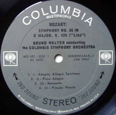 Columbia 2-EyYE / BRUNO WALTER, - Mozart Symphony No.36...
