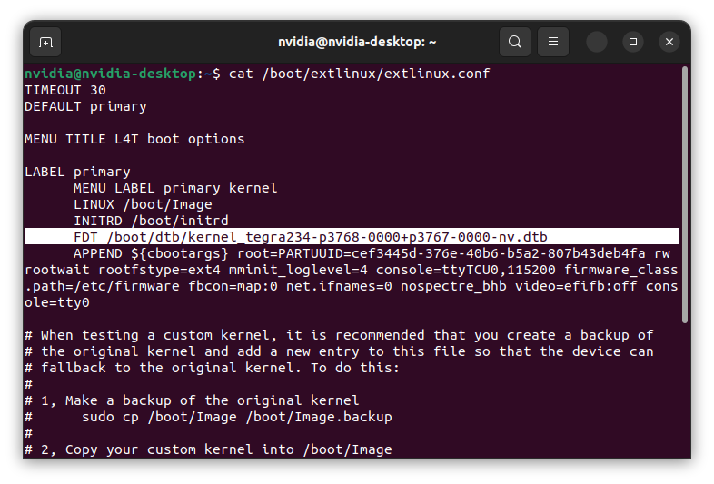 FDT parameter in the extlinux.conf file