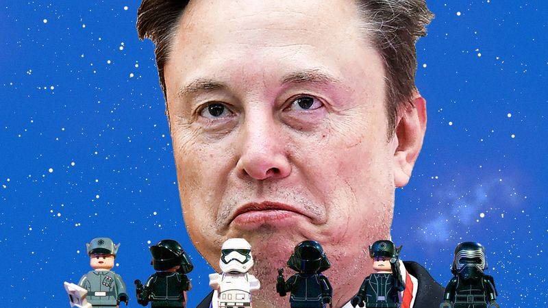 Elon Musk collaged with Lego Star Wars figurines.