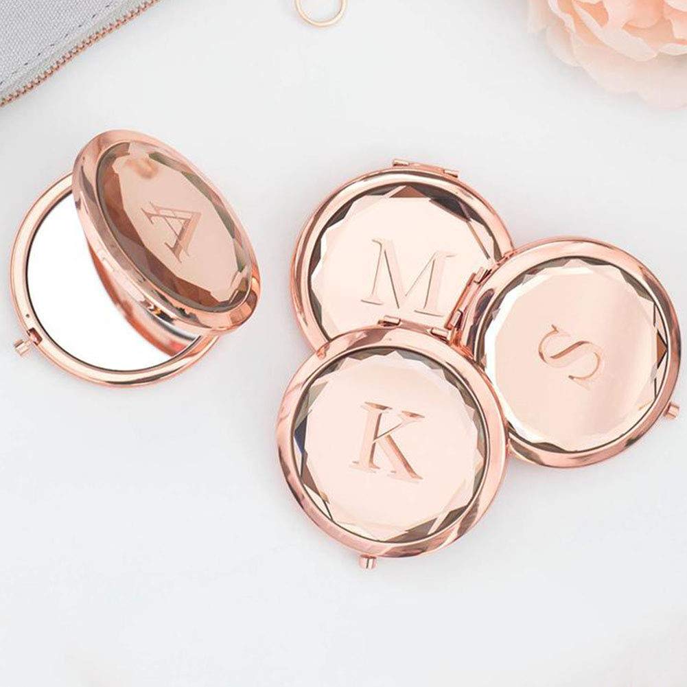Personalized Compact Mirror With Name, Font In the Logo, Made of Super Chic Rose Gold Round