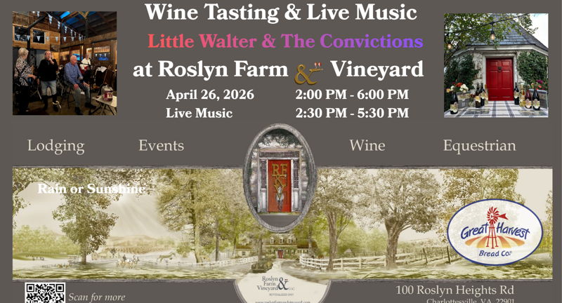 Sunday Wine Tasting at Roslyn Farm featuring Little Walter