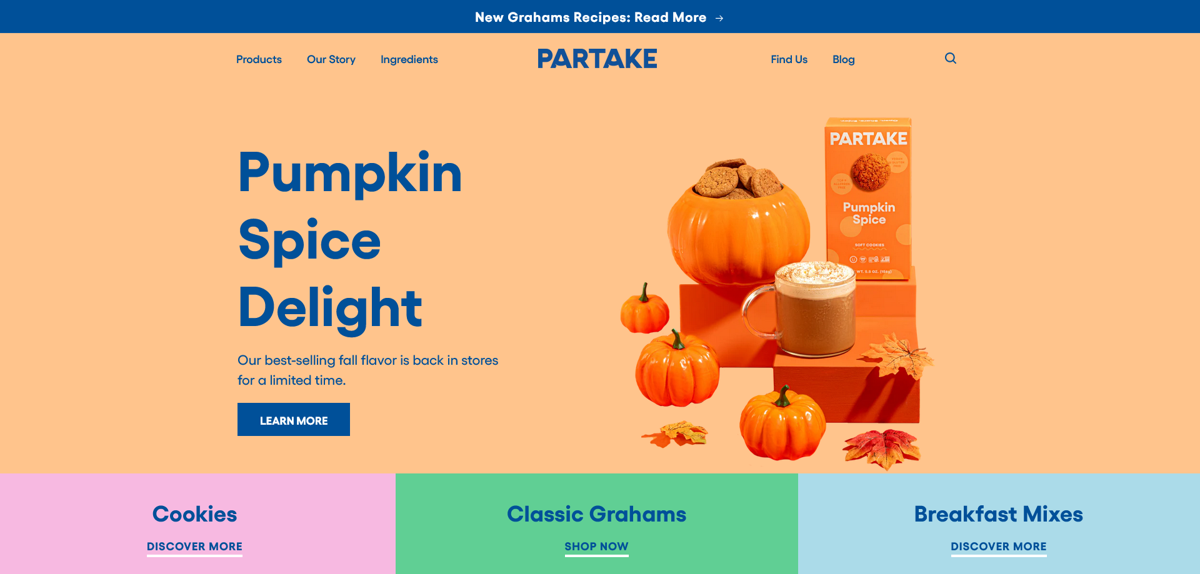 Screenshot of Partake Foods, from the startup websites collection.