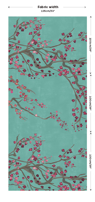 Green Cherry Blossom fabric