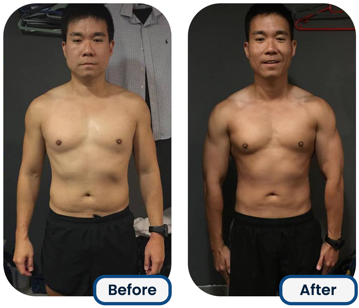 a man's body from the front before and after using the Best Weight Loss Pills Singapore
