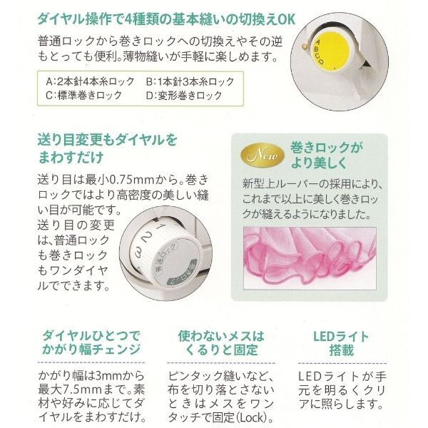ダイヤル操作で4種類の基礎縫いの切換えOK画像