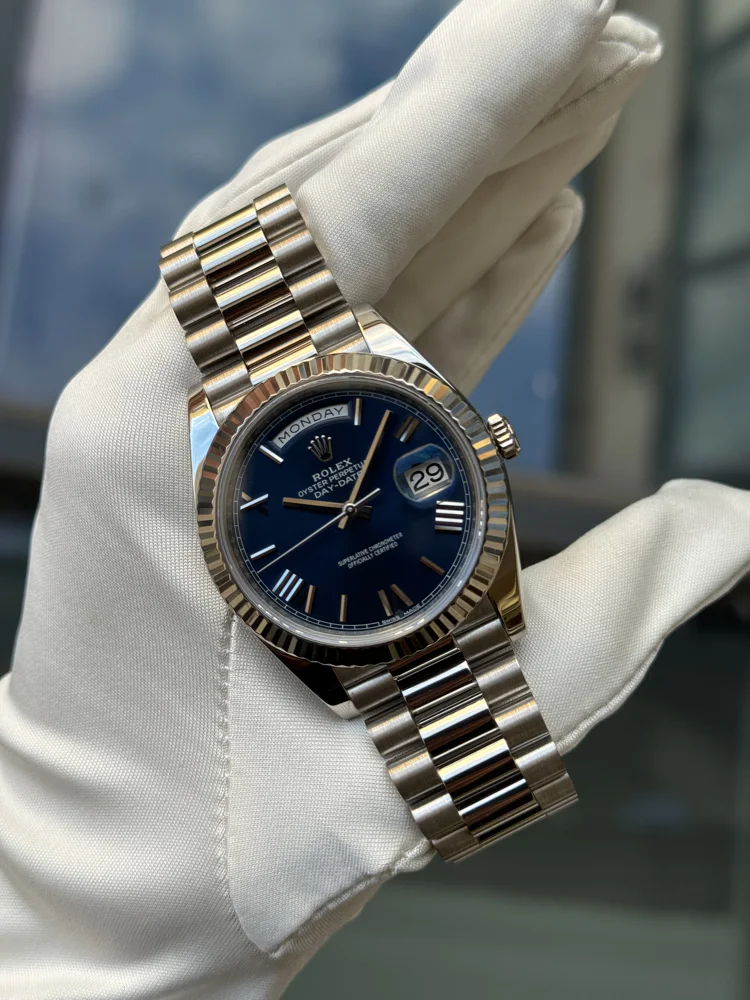 White Gold Blue Dial Roman Numerals