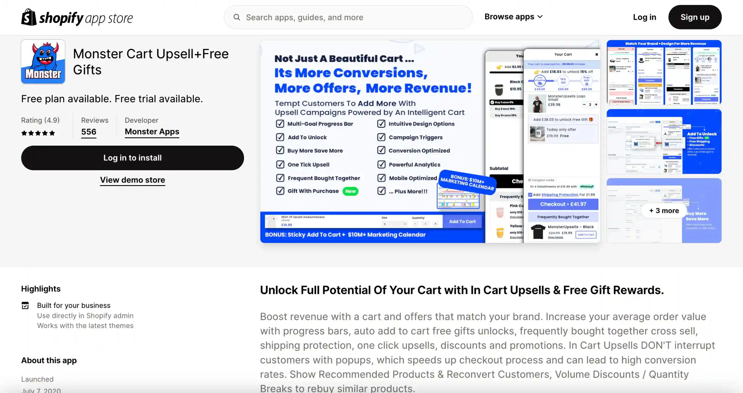 Monster Cart Upsell Free Gifts