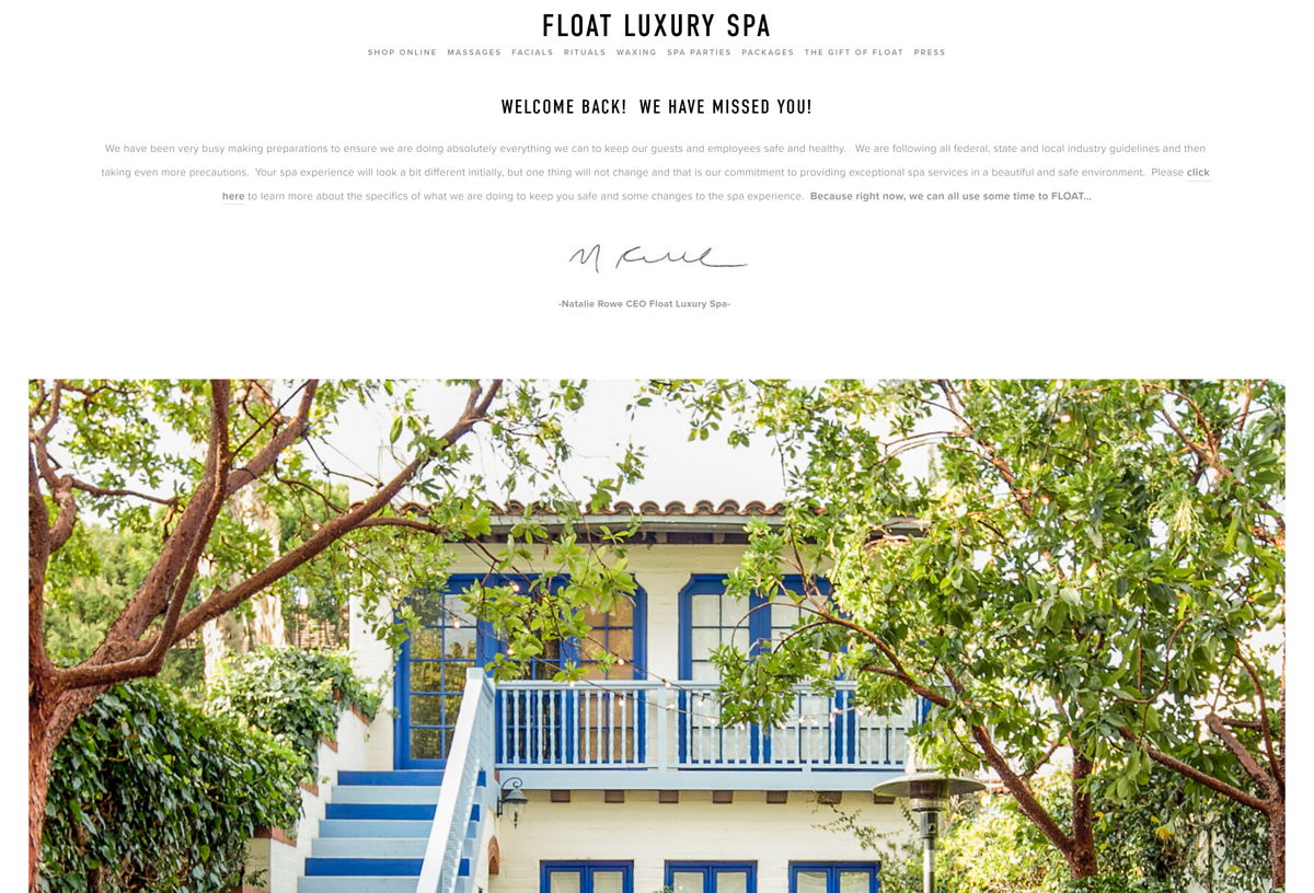 Screenshot of Float Luxury Spa, from the spa websites collection.