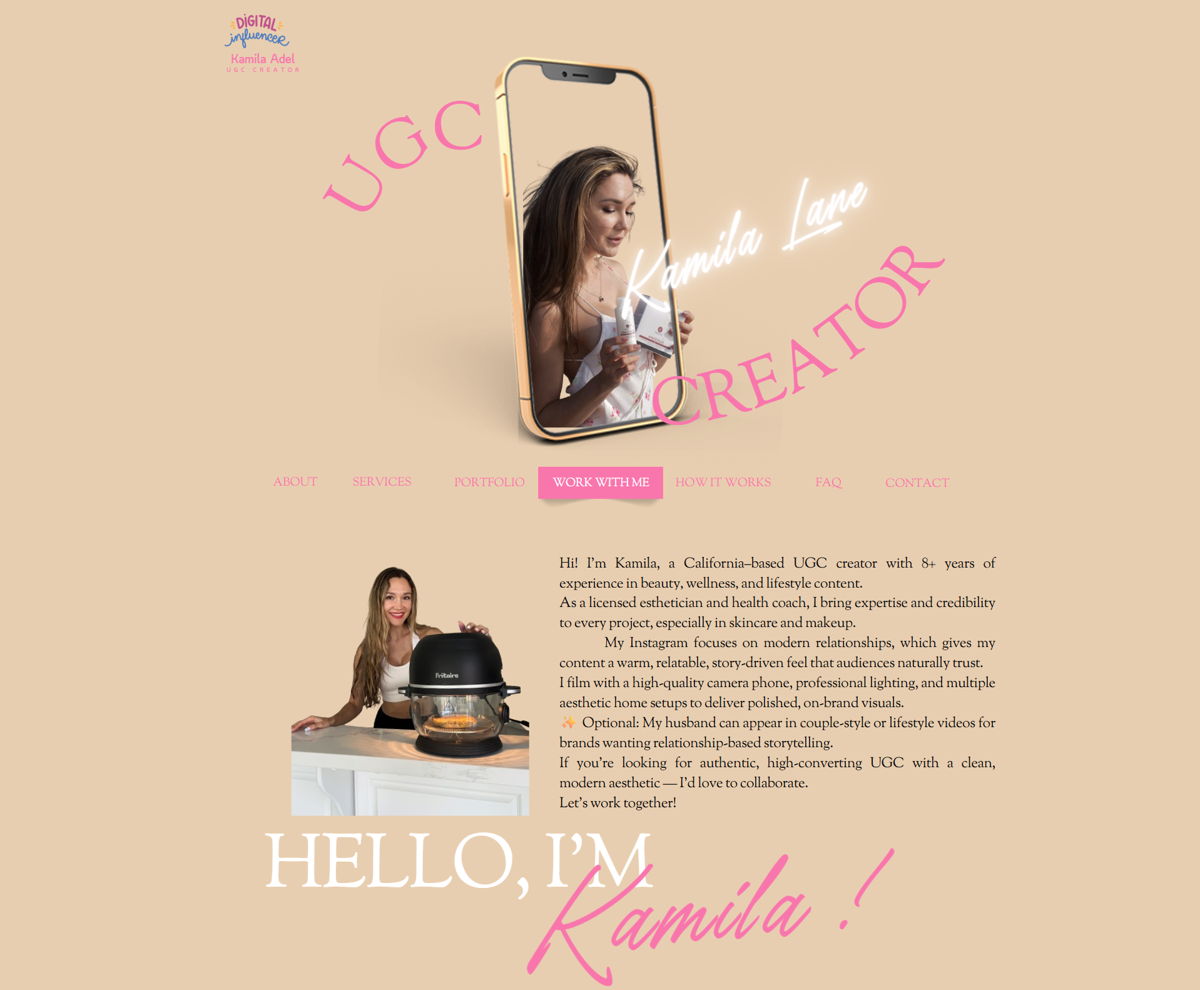 Screenshot of Kamila Adel, from the ugc portfolio examples collection.