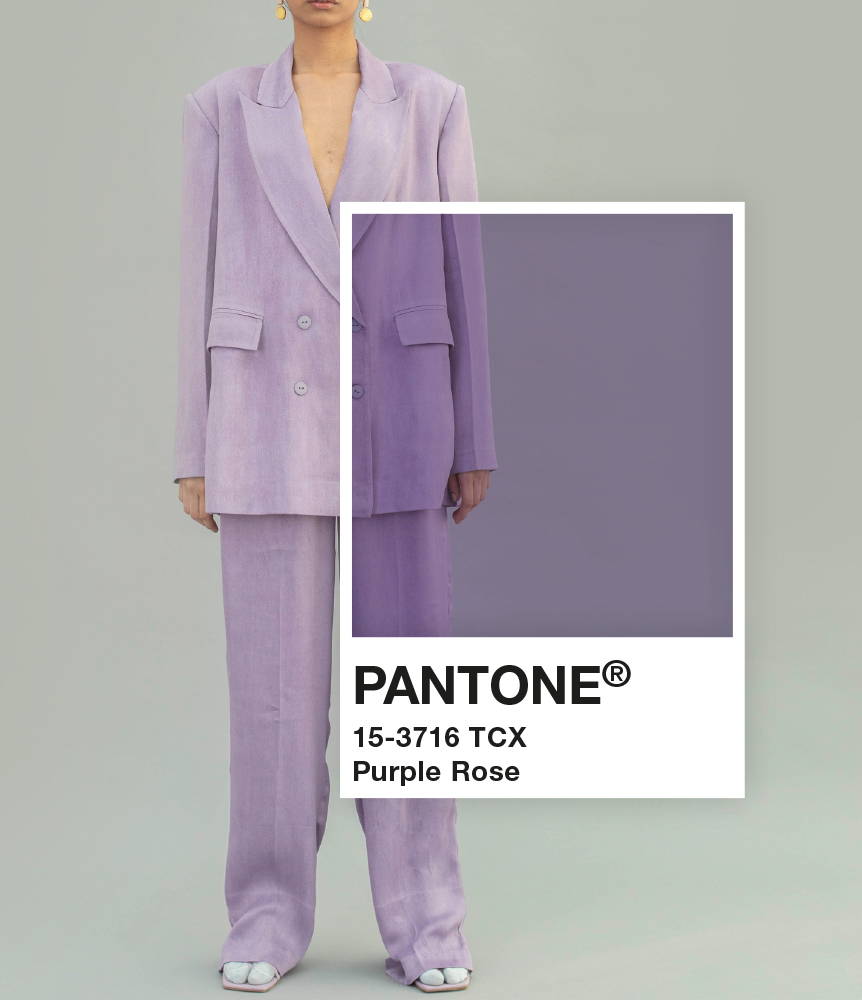 Spring 2021, fashion, pastels, set, suit, print on print, lilac
