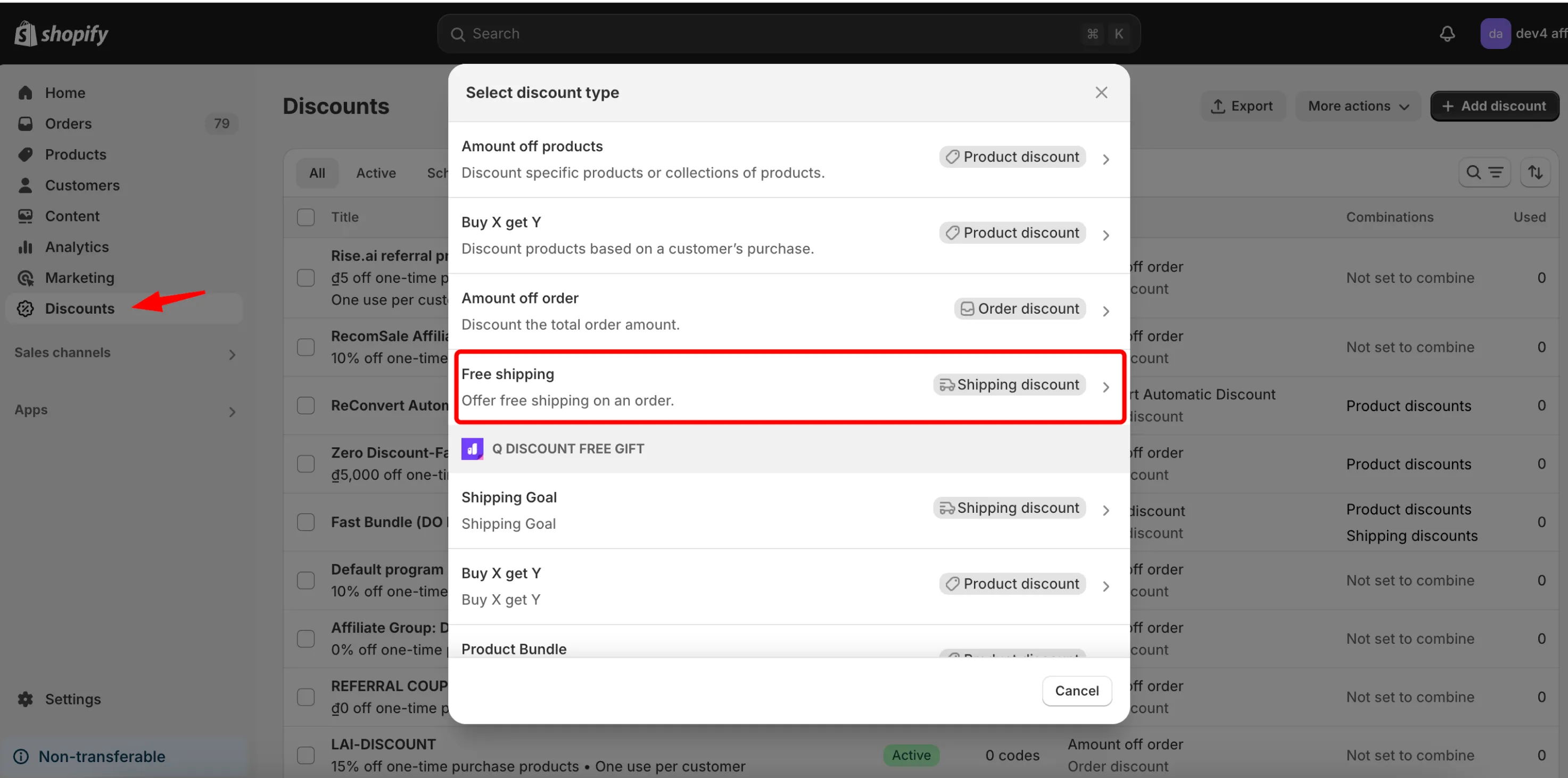 Shopify automatic free shipping discount