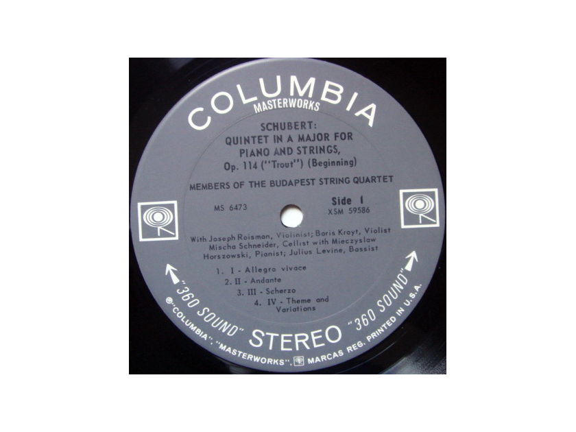 Columbia 2-EYE / BUDAPEST QT, - Schubert Trout Quintet, NM!