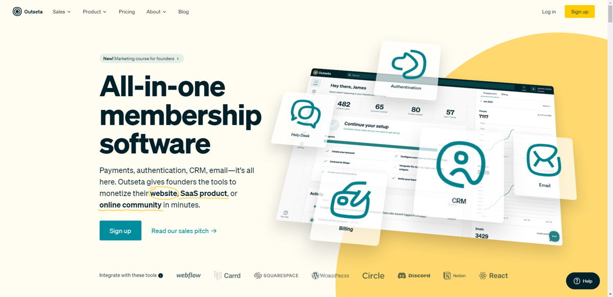 Screenshot of Outseta, from the saas websites collection.