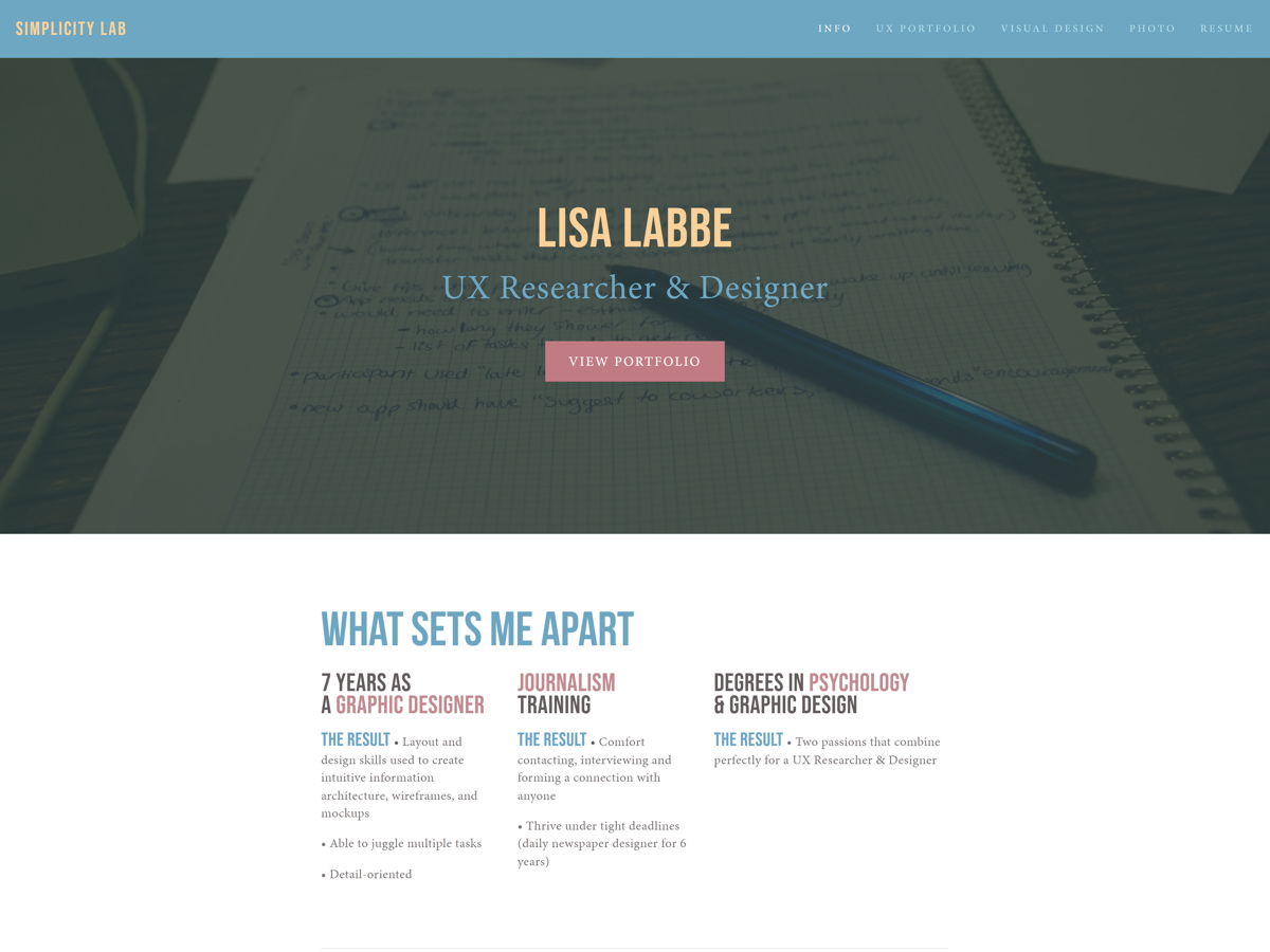 Screenshot of Lisa Labbe, from the ux portfolios collection.
