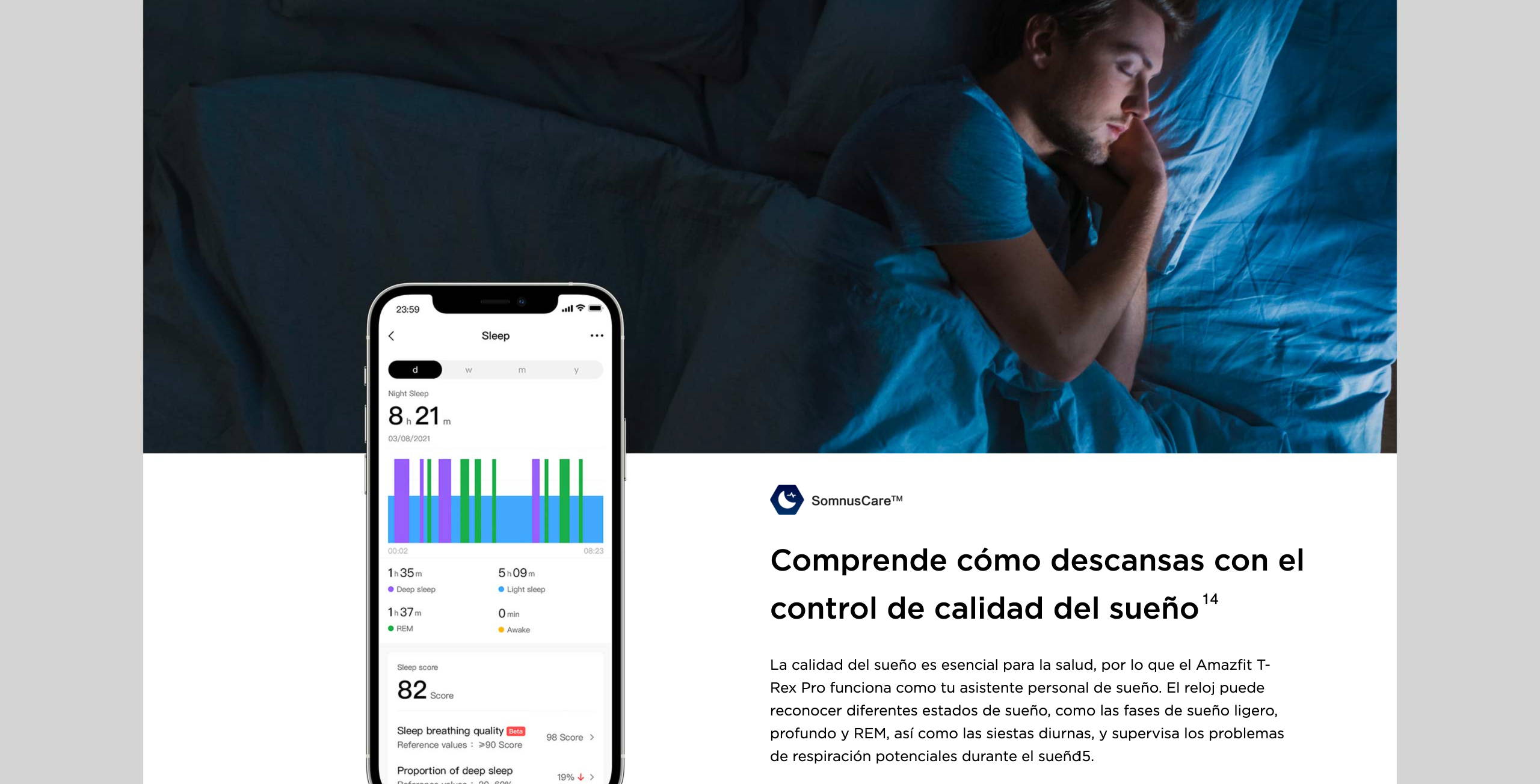 Amazfit T-Rex Pro - Comprende cómo descansas con el control de calidad del sueño