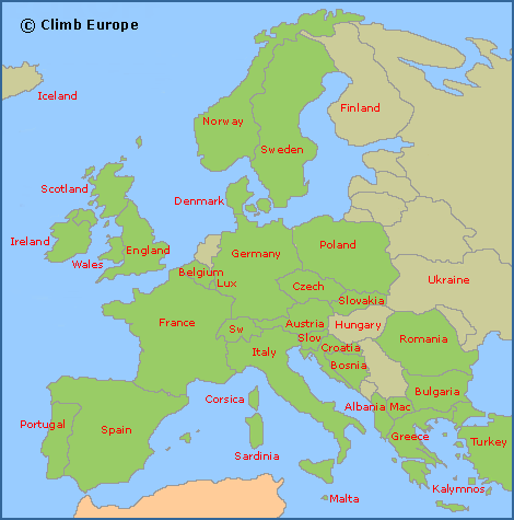 Map of European Rock Climbing Areas